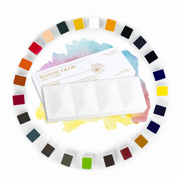 AOOKMIYA Paul Rubens Artist Grade Watercolor Paint 24 Colors Solid Paint with Portable Metal Case and Palette