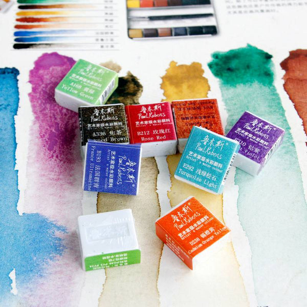 Paul Rubens Half Pan Fine Solid Watercolor Paint Professional Water Color Pigment Aquarelle for Painting Drawing Art Supplies