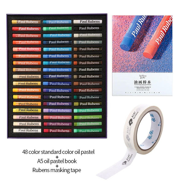 AOOKMIYA  Paul Rubens BOX Oil Pastels 48+3 Color Kit Non Toxic with A5 Pastel Paper Masking Tape for Artist Professionals Student and Hobbyist