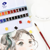 AOOKMIYA Paul Rubens Professional Solid Watercolor Paint Set 12/24/48 Color Fresh Style Metal Box Bright Watercolour Painting Pigment