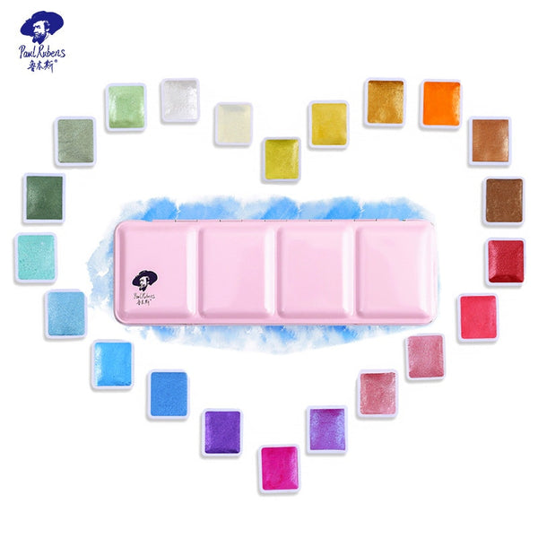 AOOKMIYA  Paul Rubens BOX Solid Watercolor Paint Set 12/24/48 Colors Glitter Metallic Paints Sparkle Effect Pigment Artist Grade Art Supplies