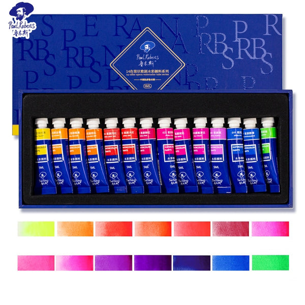 Paul Rubens Watercolor Paint 14 Vibrant Neon Colors Watercolor Tubes, 5ml Each Tube, Art Supplies for Watercolor Painting, Comic, Illustration