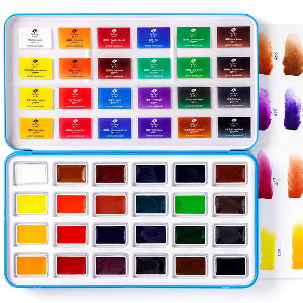 AOOKMIYA  Paul Rubens BOX Watercolor Paint 24 Vivid Color Water Coloring Paint Large Full Pan High Quality Pigment for Artist Beginner Drawing