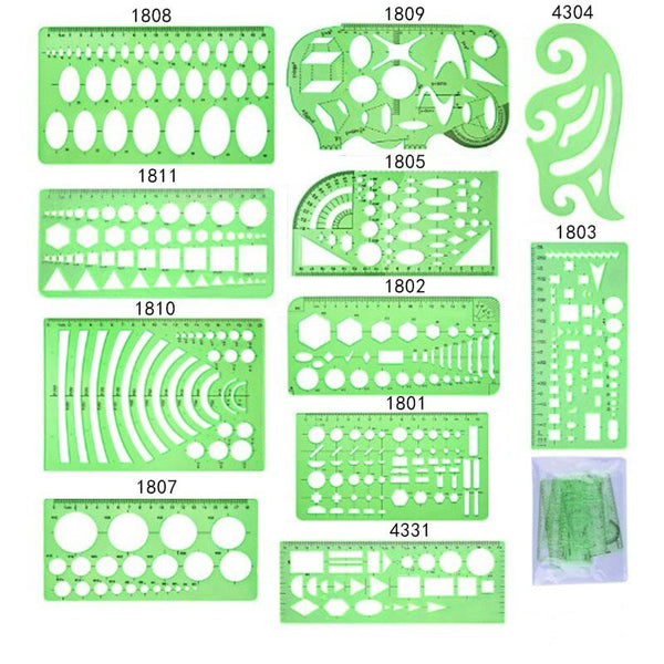 11pcs Circle Templates Measuring Geometry Ruler Plastic Geometric