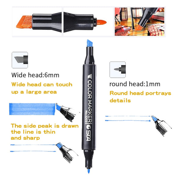 40 Colors Dual Tips Permanent Marker Pens Art Markers 