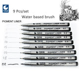 STA 9pcs/set Sketch Marker Pen Different Tip Sizes Black Pigment Liner Water Based brush Marker For Art Supplies Stationery
