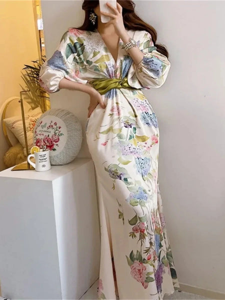 AOOKDRESS Retro floral midi women's dress, Japanese style, elegant bodycon, chic, party, birthday, women's fashion, spring, 1 piece AOOKDRESS Retro floral midi women's dress, Japanese style, elegant bodycon, chic, party, birthday, women's fashion, spring, 1 piece