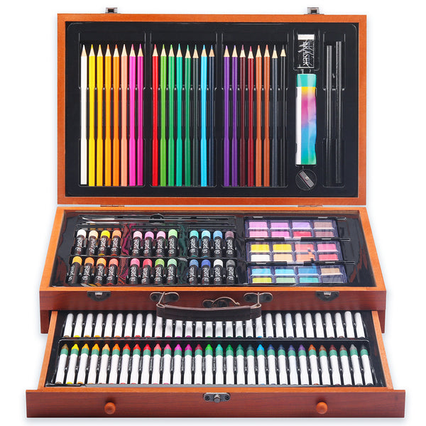 Art Set, 131 Pieces Color Pencils, Oil Pastels, Watercolor Cakes