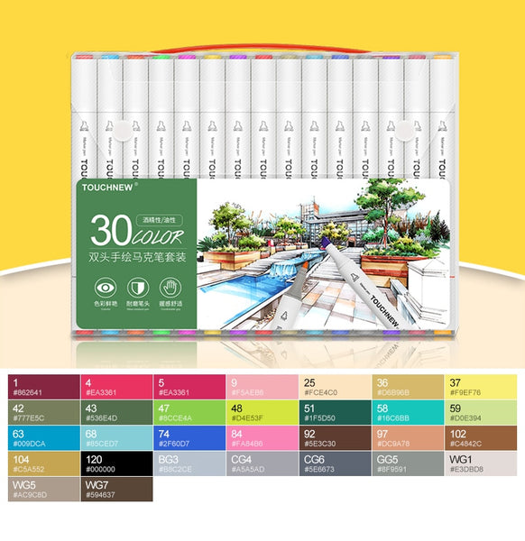 TOUCHNEW 2020 NEW 6/12/24/30/40Colors Alcohol Art Markers Double Tips 1MM-6MM Sketch Marker Set For Kids Adults Coloring