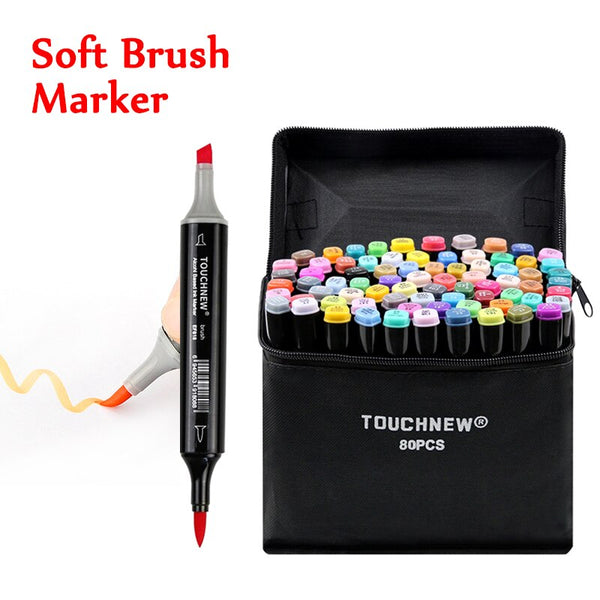 TOUCHNEW 6-80 Colors Soft Brush Markers Pen Dual tips Alcohol Based Markers set for Manga Drawing Animation Design Art Supplies