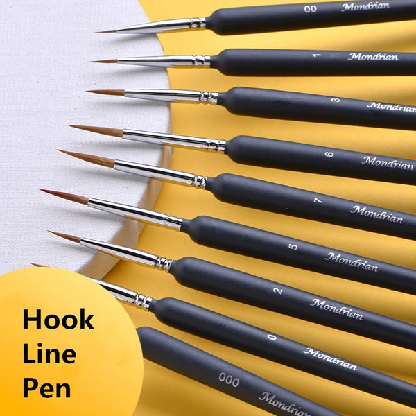 Very fine hook line pen set soft hair black wooden handle hand-painted brush watercolor acrylic painting hook pen art supplies
