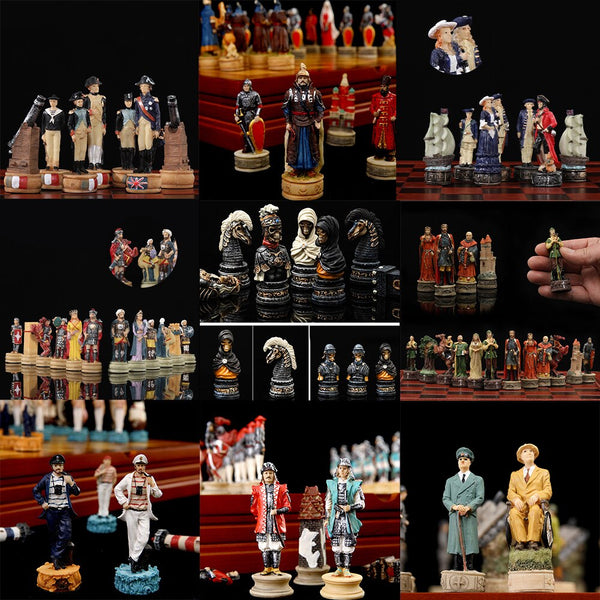 Tabuleiro de Xadrez de Luxo + Peças em Madeira Tema Medieval