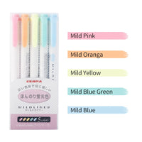 ZEBRA Mildliner 5pcs/set Mildliner Pens Highlighter Pen Mild liner Double Headed Fluorescent Pen Drawing Mark Pen Stationery