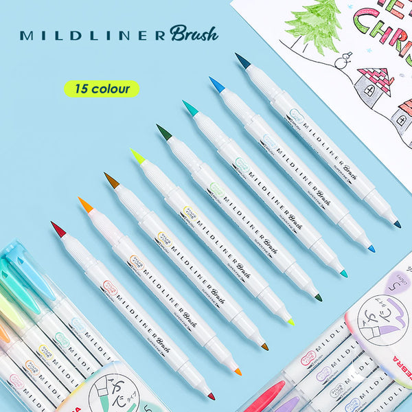 Zebra Mildliner Double Head Brush Markers Caligraphy Pen Soft Brush Pen Oblique Highlighter Pen for Drawing Writing Art Supplies