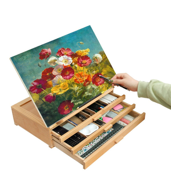 Three Layer Easel with Drawer Caballete Pintura Artist Oil Paint Chevalet En Bois Drawing Table Painting Accessories Easel Stand
