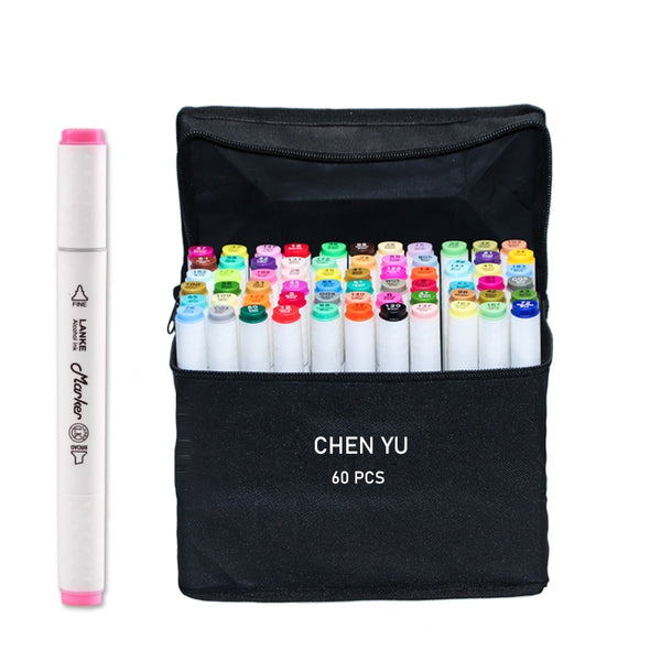CHENYU 60 Colors Alcohol Markers Manga Drawing Brush Markers Pen Alcohol Based Sketch Felt-Tip Oily Twin Brush Pen Art Supplies