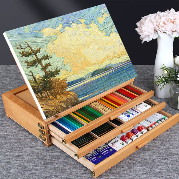 Artist Wooden Easel for Painting with Drawer Table Box Portable Desktop Mesa De Dibujo  Suitcase Drawing Hardware Art Supplies