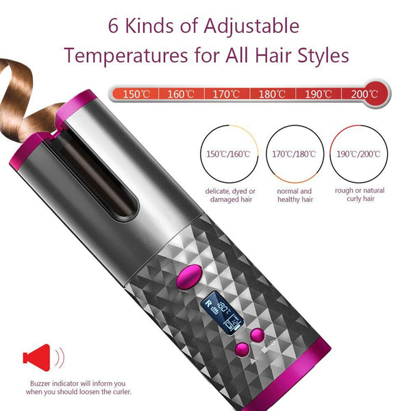 Auto Rotating Curling LED Display Temperature Wireless Automatic Curling Iron Hair Curler LCD Curly Hair Machine