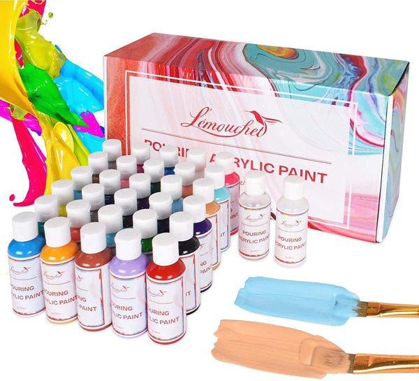 30 Colors Acrylic Pouring Paint Set 60ML Fluid Pigment Silicone Oil High Flow for Canvas Painting Wood Crafts Art Supplies