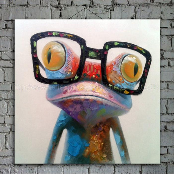 home hotel abstract animal oil painting wearing glasses Frog acrylic paints art Office background  wall decoration oil paintings